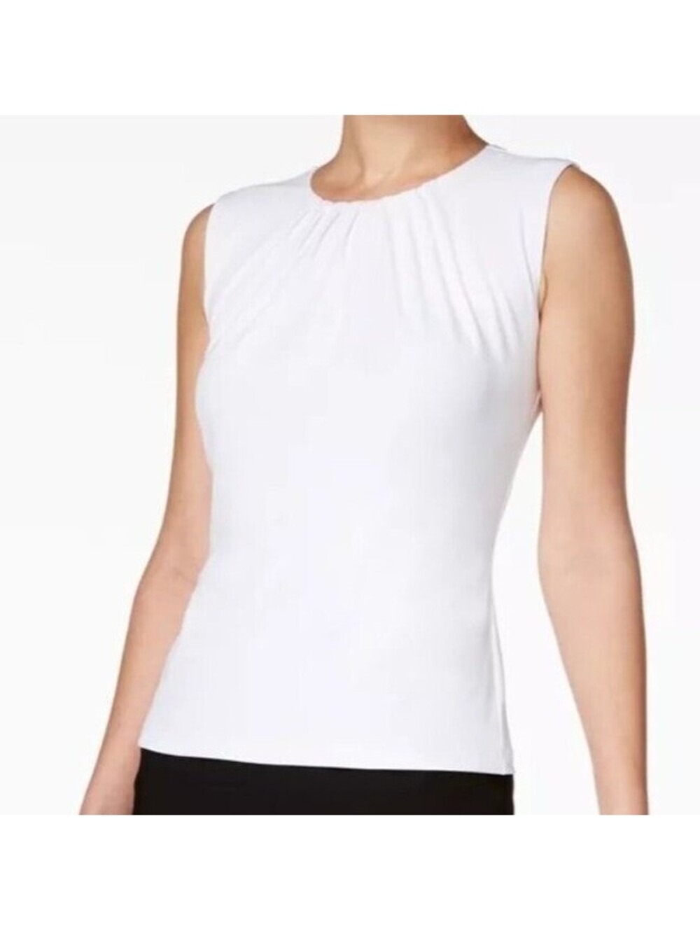 Calvin Klein White Sleeveless Pleated Neck Blouse Top Size 14 RN 54163